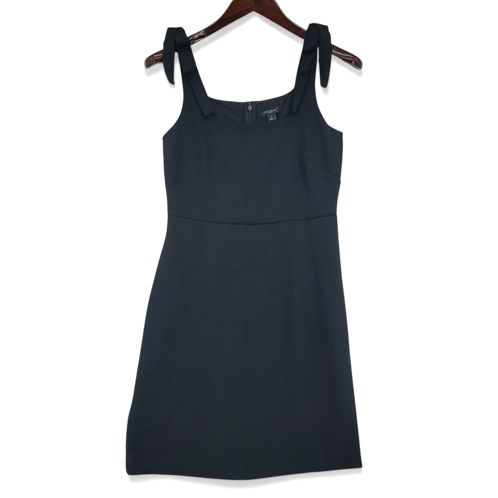 Ann Taylor Petite Womens 2P Sheath Dress Black Sleeveless Bow Strap Career